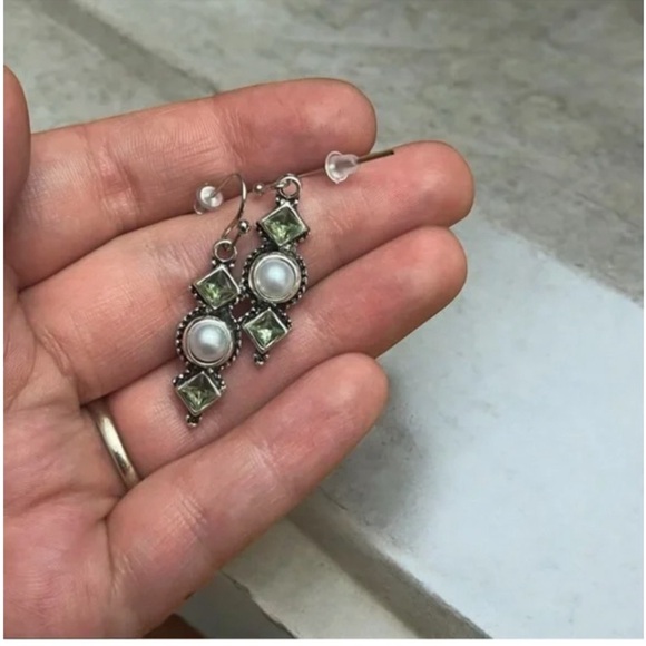 Vintage Irregular Geometric Drop Earrings Inlaid Pearls Gems Hook Earrings - Picture 2 of 5